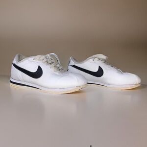 Classic Retro Youth Nike Cortez White With Black Swoosh Sneakers, Size 6.5Y